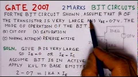 Video SolutionTo GATE ECE-2007 Problem-BJT CIRCUITS-Analog Circuits