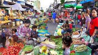 Cambodian Fresh Market Food Early Morning  Banana, Mango, Orange, Vegetables, & More