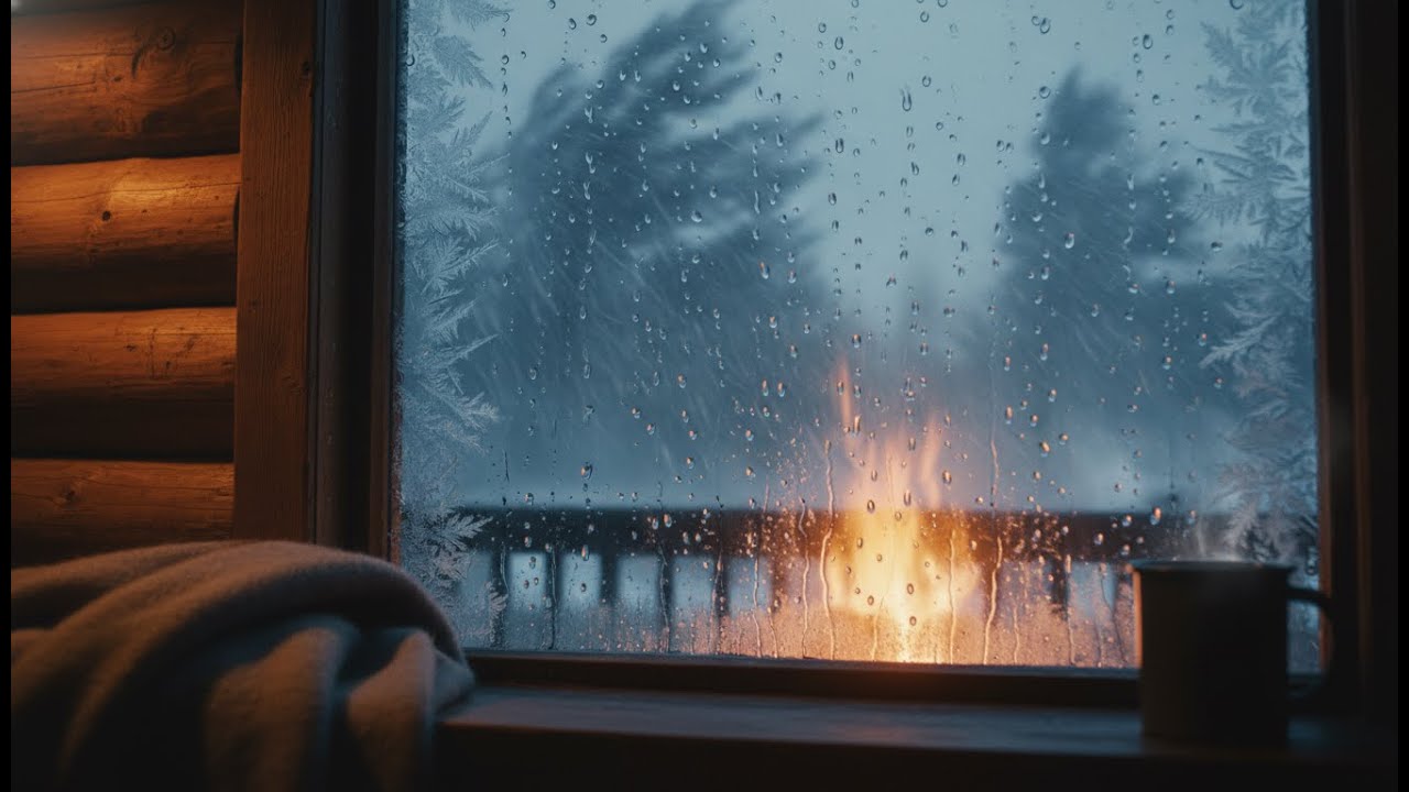 Heavy Rain & Fierce Snowstorm at Log Cabin Window 🌨️ Instant Insomnia ...