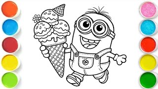Minion with Ice cream Drawing, Painting &amp; Coloring For Kids and Toddlers_ Kids Art