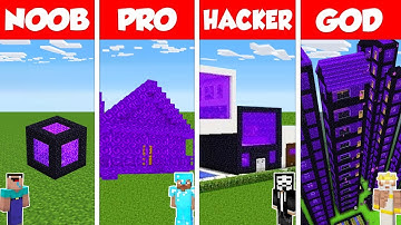 Minecraft Battle: NOOB vs PRO vs HACKER vs GOD: NETHER PORTAL HOUSE BASE BUILD CHALLENGE / Animation