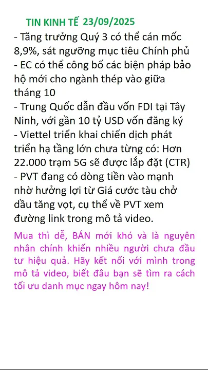 Bản tin kinh tế 23/9/2025: Tăng trưởng Q3, 5G Viettel & sóng PVT