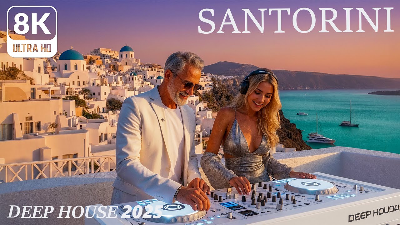 [8K] Санторини 🇬🇷 🌊 Chill House Mix 2025 | Летние вибрации Греции