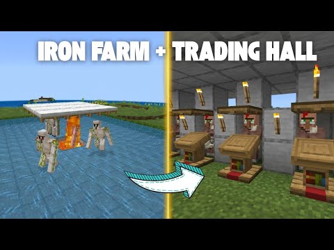FULLY AUTOMATIC IRON FARM WITH VILLAGER TRADING HALL in MINECRAFT ...