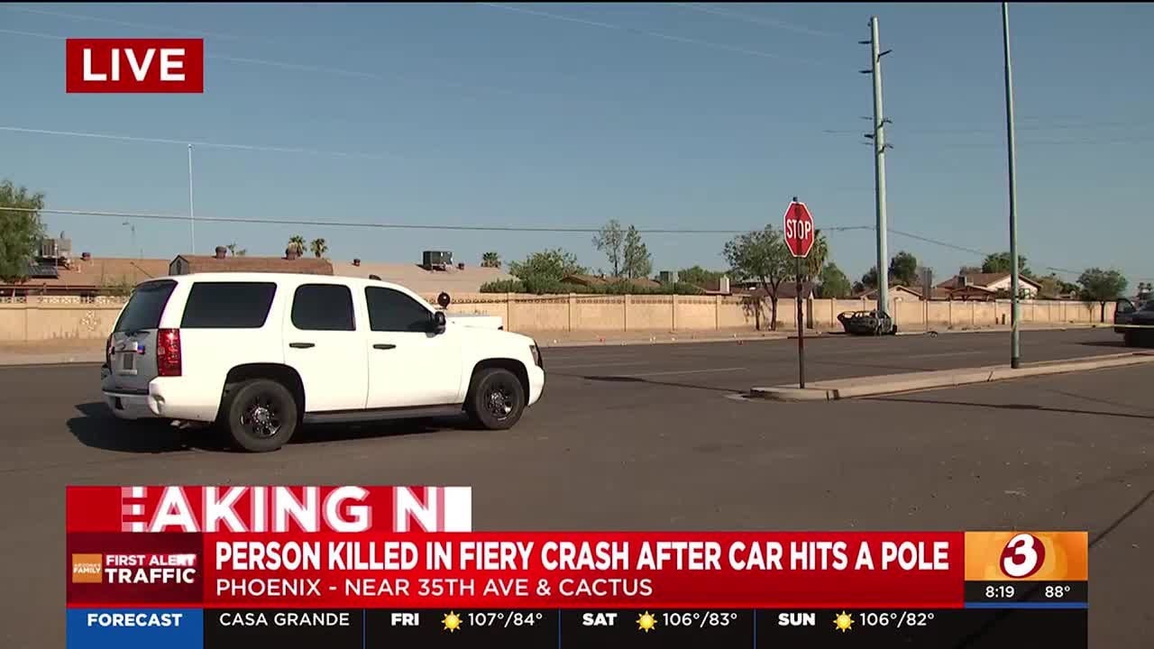 1 dead, 1 hospitalized following fiery crash in north Phoenix - YouTube