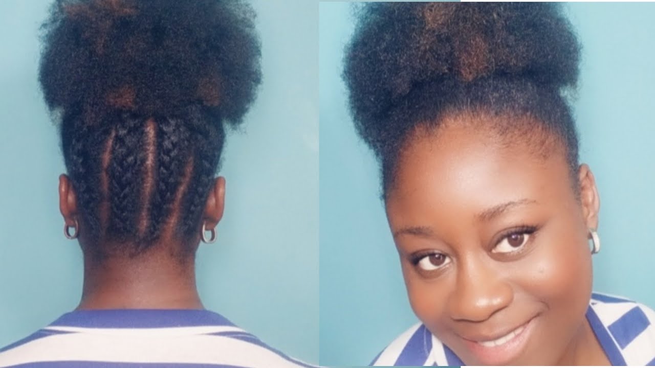 Simple and Easy hairstyle for natural hair || high puff + cornrows ...