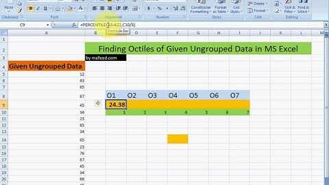 Finding Octiles of Given Ungrouped Data using MS Excel