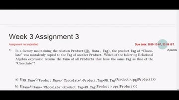 NPTEL Database  Management System Assignment 3 Solution ||Week 3||Quiz 3||DBMS 2020 ...