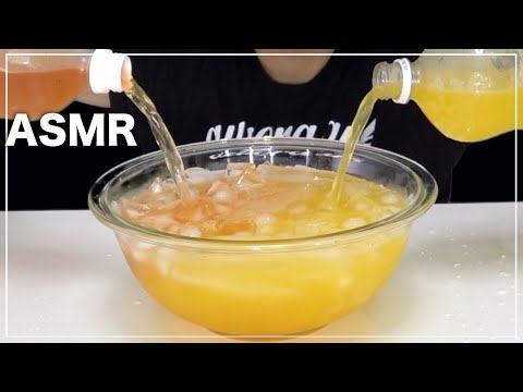 【ASMR】黄色と赤のドリンク、氷の咀嚼音Yellow and red drinks, ice chewing sounds Orange Fanta and Acerola juice【김치】