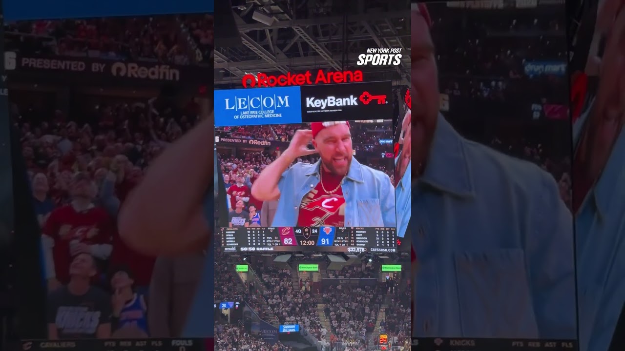 WATCH: Travis Kelce CHUGS beer during Knicks v. Cavs Game 3 🍻 #shorts