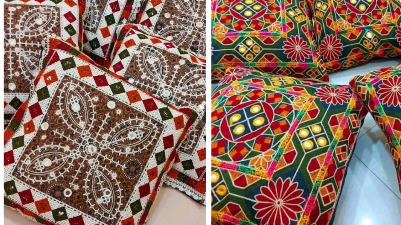 Sindhi Hand Embroidery Pillow Covers Designs/Complete Full Embroidered Pillows Cushion Covers