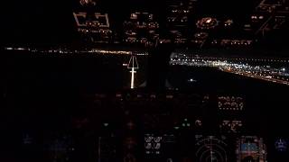 Ночная посадка в Пулково. Вид из кабины пилотов. Night landing view cockpit Boeing-737-800