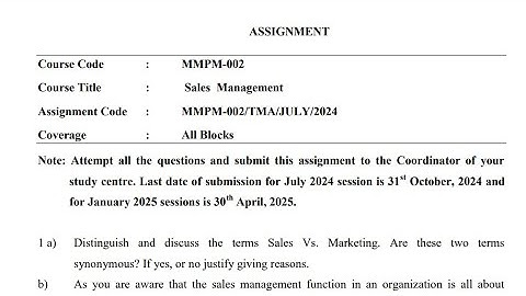 IGNOU MMPM - 002 Solved Assignment July 2024 Jan 2025 PDF | MBA | Sales Management