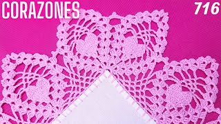 Linda puntilla de piñitas y corazones a crochet para servilletas o manteles 🩷 | 716