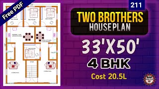 33 x 50 house plan II 33 x 50 ghar ka naskha for two family II Plan:211