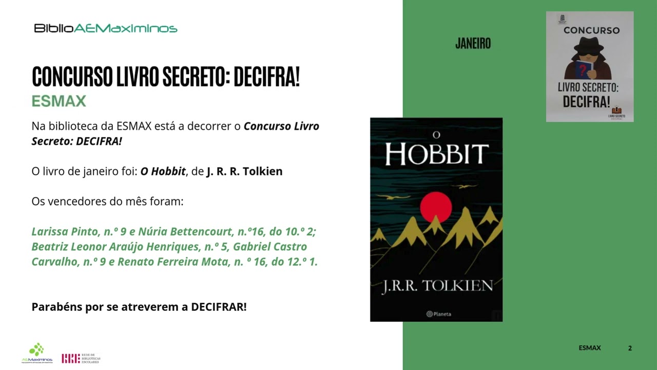 Concurso Livro Secreto: DECIFRA! - premiados de janeiro - ESMAX