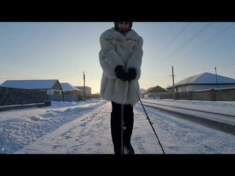 Granate Styling, walking in public, buying water in #Kazakhstan village, short fur coat, warm boots