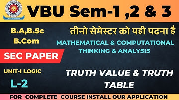VBU Sem-1 / 2 / 3 Sec paper  Lecture-2 Mathematical  computational thinking and analysis,Truth table