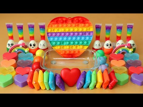 Mixing”Rainbow <strong>Heart</strong>” Eyeshadow and Makeup,parts,glitter Into <strong>Slime</strong>!Satisfying <strong>Slime</strong> Video!★ASMR★