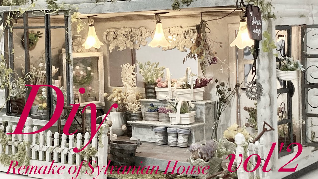 ミニチュアドールハウス🏡白いアンティークなお家 vol’2🌹フフちゃんのお花屋さん🌹シルバニアのお家リメイク　Miniatureflowershop @haguruma.factory