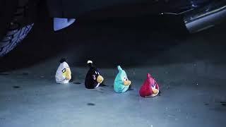 Rare and old Angry Birds plushes get ran over by a car in an official Angry Birds video
