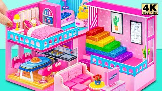 How To Build Two Storey Mini Pink House with Bedroom, Kitchen, Rainbow Stairs ❤️ DIY Miniature House