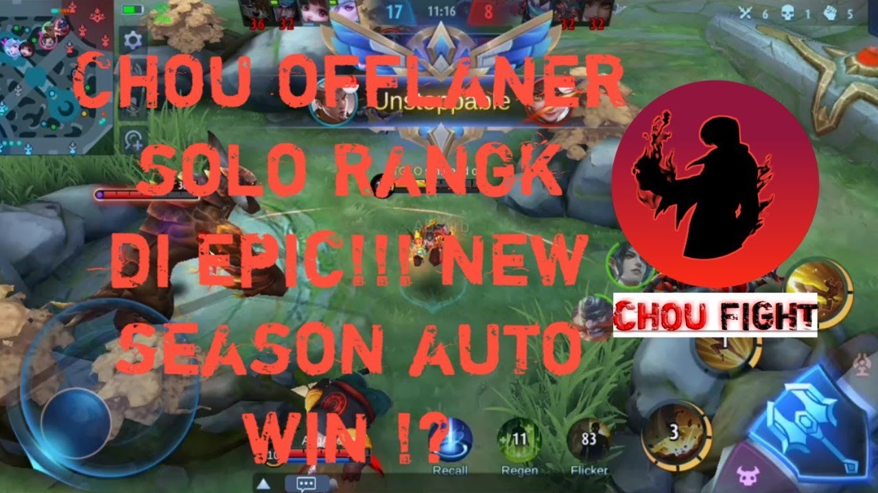 game play Chou offlaner solo Rangk auto win!!! mobile legends bang bang