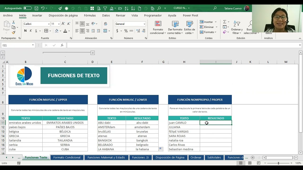 Funciones de texto: Mayúsculas,  Minúsculas, Nompropio