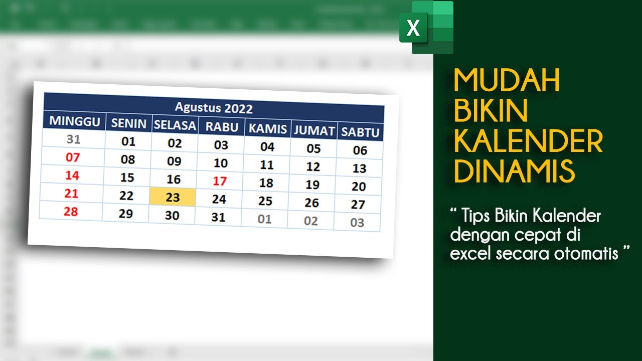 cara membuat kalender otomatis dalam satu bulan - YouTube