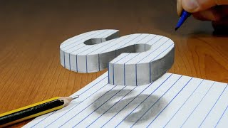 3D Trick Art On Line Paper, Floating Letter S