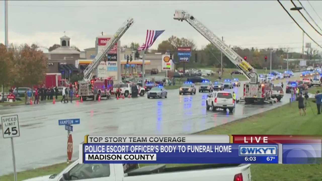 Police escort officer's body to funeral home YouTube