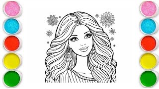 Beautiful Barbie Girl Drawing for kids, Painting &amp; Coloring for kids, Toddlers | Let's Draw Together