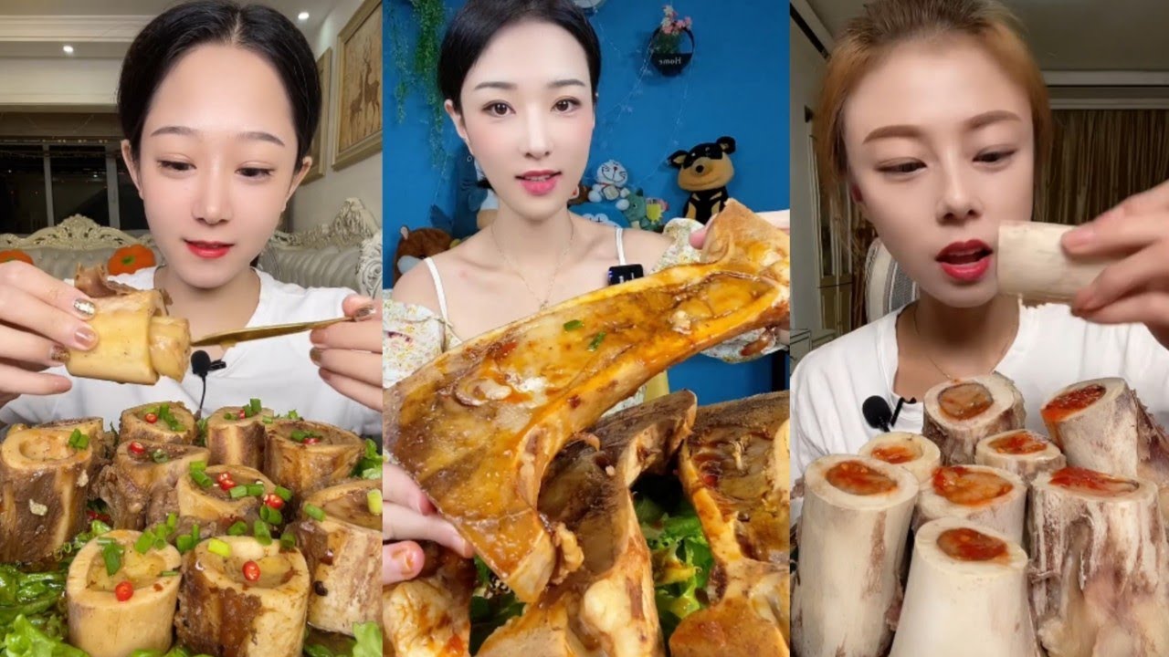 Chinese Food Mukbang Eating Show | Red beef bone marrow | Beef Bone Marrow Challenge #144(P428-430)