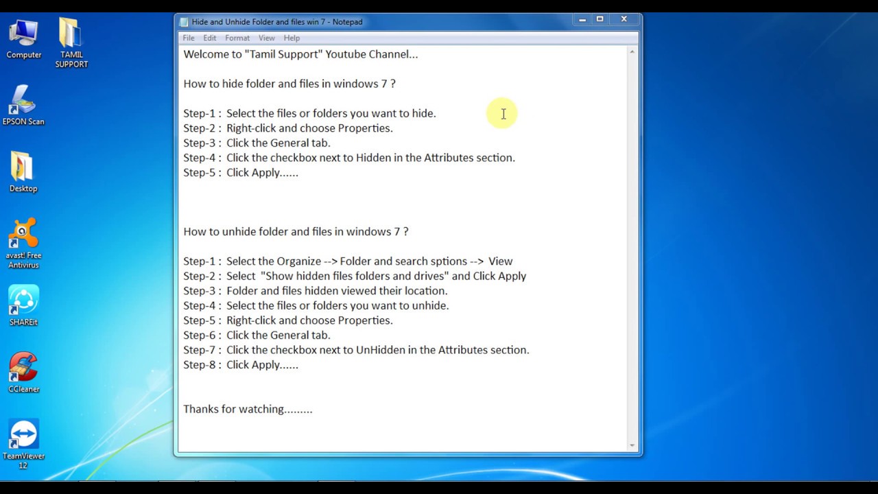 How to hide and unhide folder files in windows 7 | Tamil Support ...