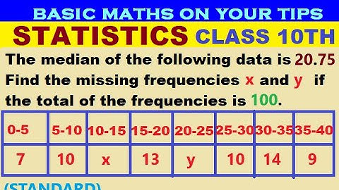 The median of following data is 20.75. Find missing frequencies x and y. If total frequency is 100.