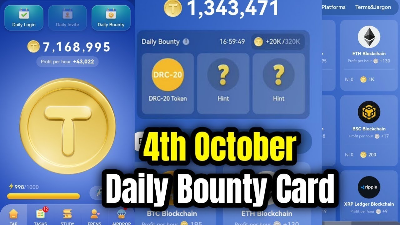 Tap Coin Daily Bounty 4 October | Tap Coin Daily Combo Today