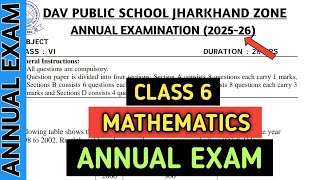 Dav class 6 question paper of maths of annual/final exam 2026 | Dav paper Zone | 2025-26 | 