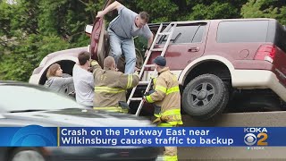 Crash On Parkway East Due To SUV On Median Backs Up Traffic
