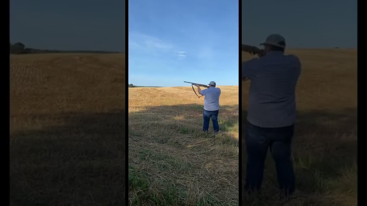 Target practice with electric clay thrower. 