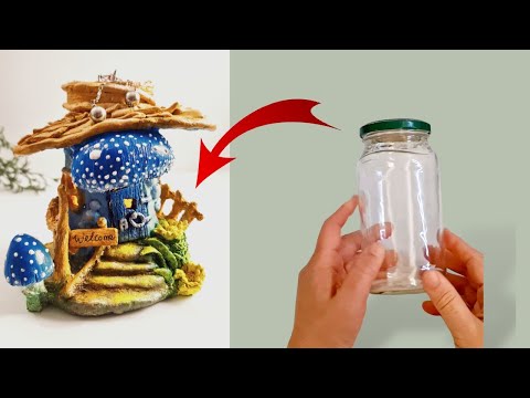 DIY Fairy House Lamp/ Jewelry Tray Using Jar, Cardboard, and Air Dry Clay