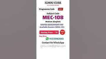 MEC 108 Solved Assignment PDF 2024-25 in English, MEC program MEC-108 Solved assignments
