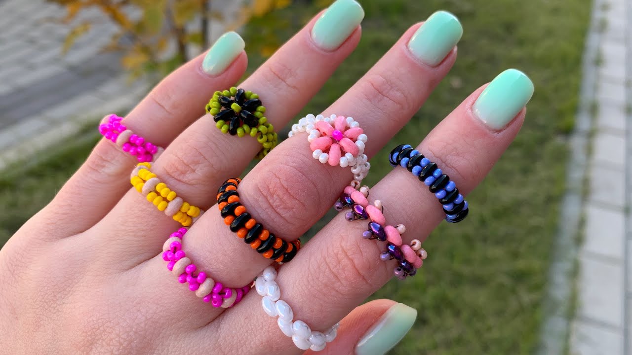5 IDEAS FOR BEADED RINGS FROM TWIN BEADS - YouTube