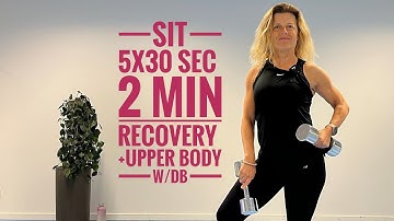 SIT w/2 min full recovery w/ upper body strength w/DB as a finisher/inspired by Dr. Stacy Sims