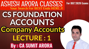 CS FOUNDATION LIVE REVISION BATCH | ACCOUNTS | CO. ACCOUNTS | CLASS-1 |CA SUMIT ARORA