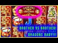 BROTHER VS BROTHER DRUM OFF! Dancing Drums Slot off! BIG DRAGON HIT!