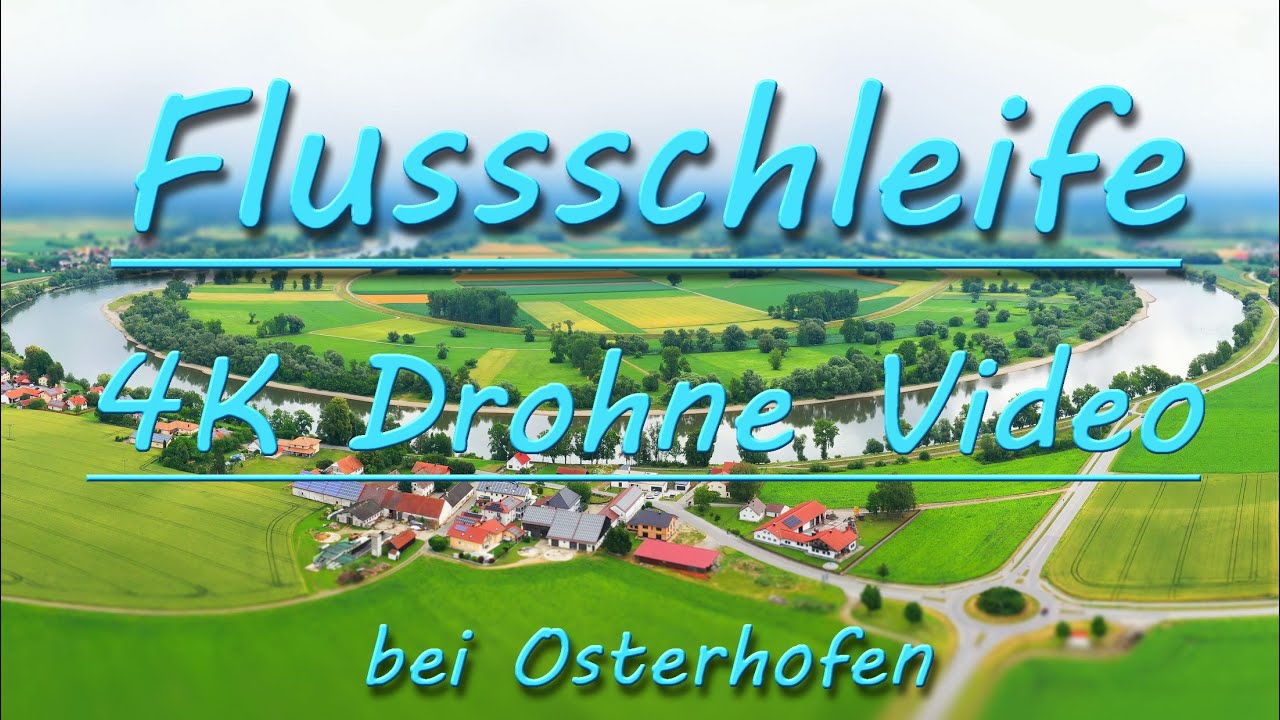Drohnenvideo der Flussschleife bei Osterhofen mit Blick auf die Donau bei Mühlham. 4K Drohne Video