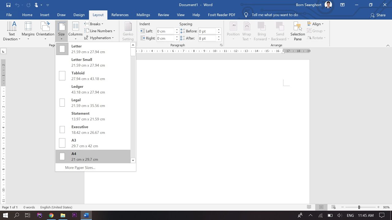 កំណត់ទំហំក្រដាសក្នុង Ms. Word 2019 - Set Paper size A4 and A5 in Ms