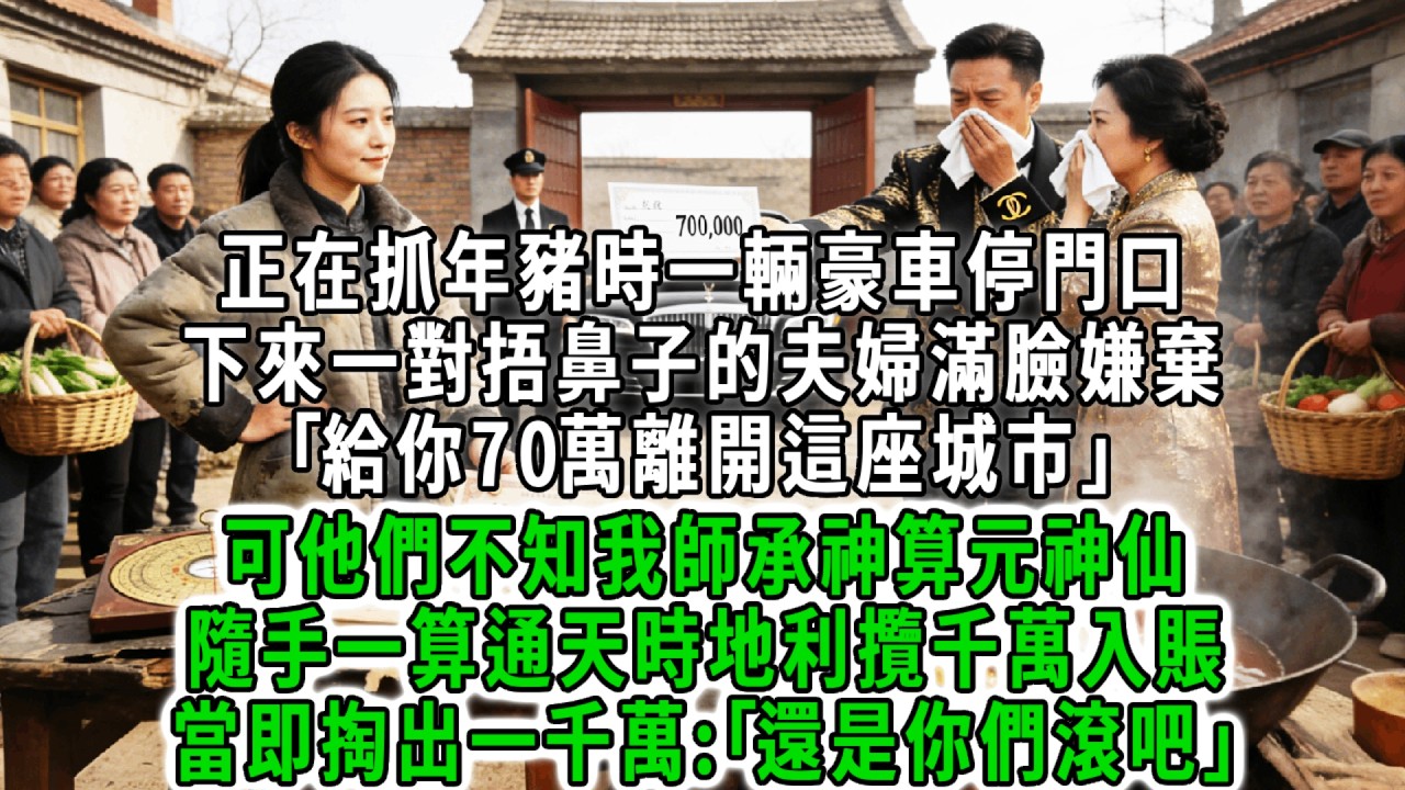 正在抓年豬時一輛豪車停門口，下來一對捂鼻子的夫婦滿臉嫌棄:｢給你70萬離開這座城市｣可他們不知我師承神算元神仙,隨手一算通天時地利攬千萬入賬,當即掏出一千萬:｢還是你們滾吧｣#荷上清風 #爽文