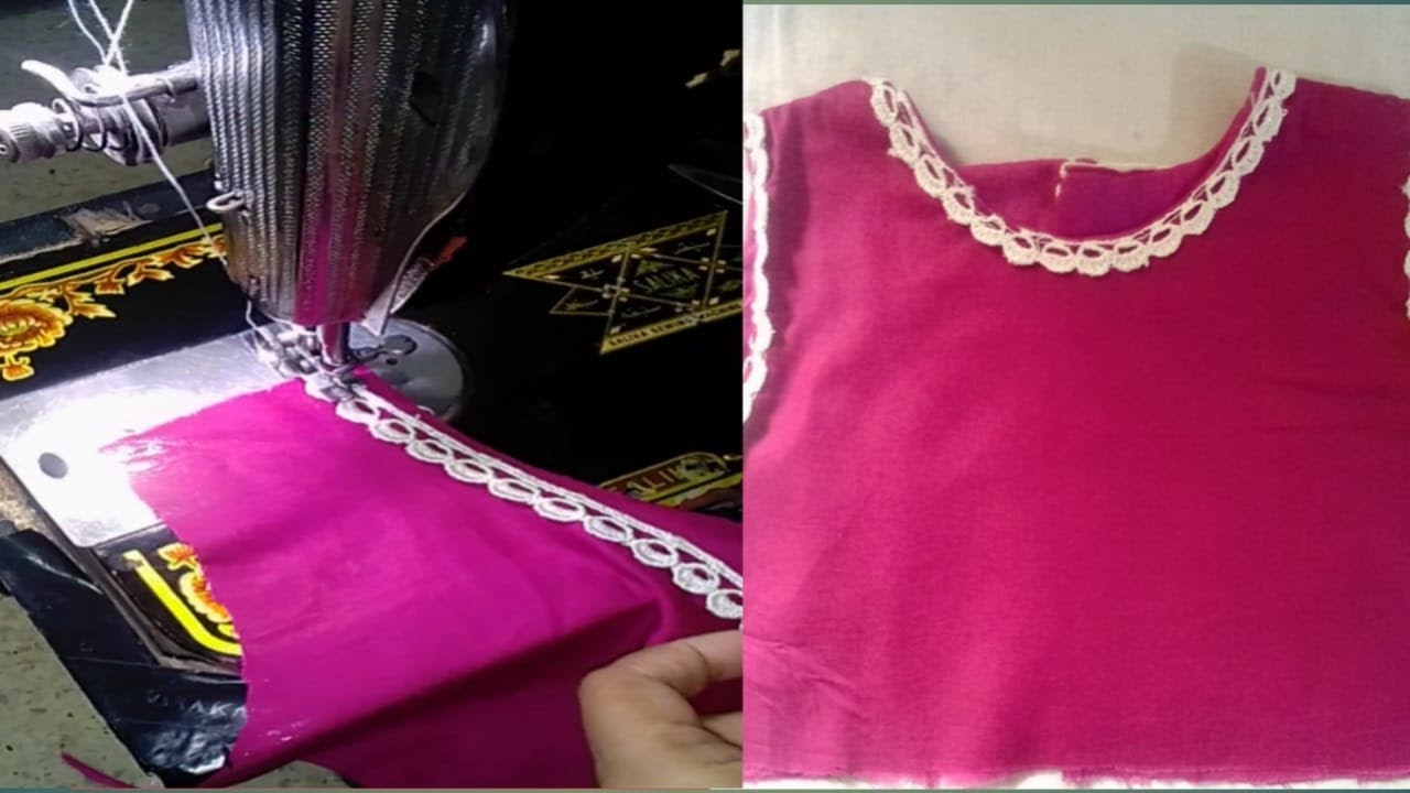 How To Sew Lace To a Lining / Straight Lace Attach On Round Neckline
