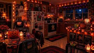 Cozy Halloween Kitchen Ambience 🎃 Vintage Spooky Night with Rain, Pumpkins & Warm Candlelight screenshot 5